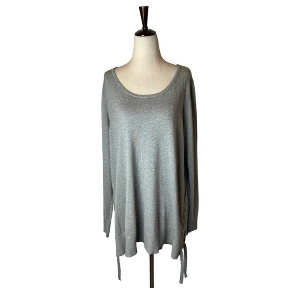 H By Halston Gray Knit Long Sleeve Round Neck Lace Up‎ Side Sweater Size L - Picture 2 of 9